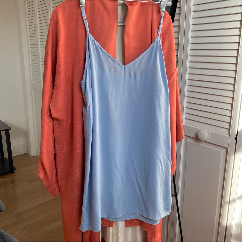 Dusty blue lingerie dress, simple camisole dress, minimalist slip dress